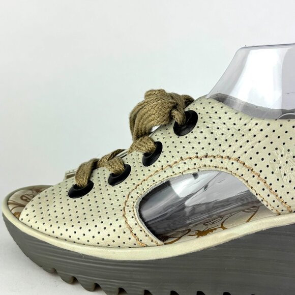 Fly London Perforated Leather Wedge Sandals - Chic and Comfortable. sz. 9.5/40 - Picture 6 of 12